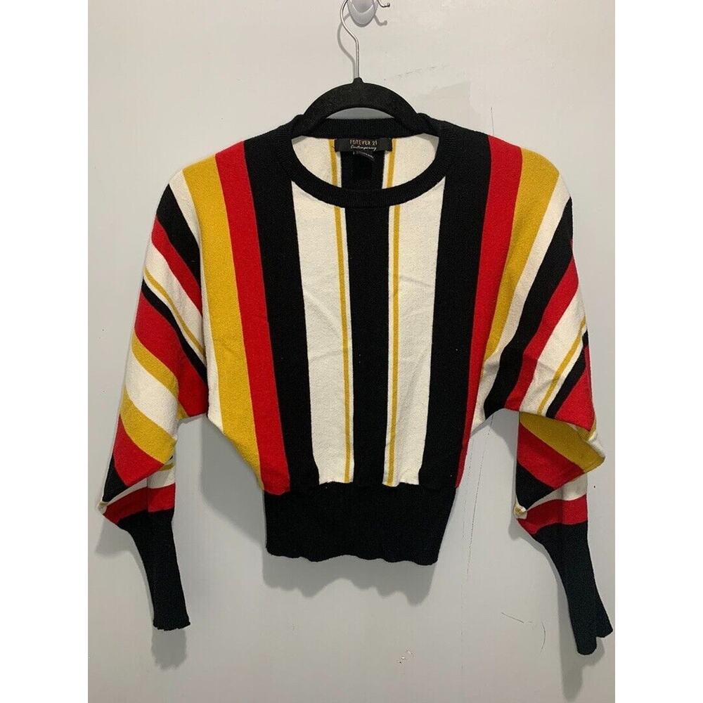 Forever 21 Contemporary Striped Cropped Sweater With Dolman Sleeves Size S